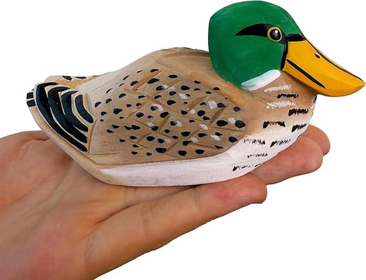 Mallard Duck Decor Wooden Animal Figurines Little Ducks Funny Desk Accessories Small Duck Statues Handmade Carving Decoys Ornament for Home Room Decor