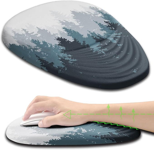 Ergonomic Mouse Pad Wrist Support, Mouse Pad with Wrist Rest, Memory Foam Massage Design & Non-Slip PU Base MousePads for Pain Relief, Desk, Office, Home, Forest Tree