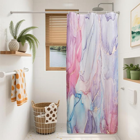 Renaiss Purples Pink Marble Shower Curtain Abstract Modern Pastel Watercolor Ink Art Luxury Hotel Bathroom Decorative Shower Curtain Waterproof Fabric Shower Curtains for Bathroom 36" W x 72" L