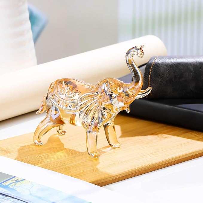 YWHL Champagne Crystal Elephant Figurine, Sparkling Art Animal Collectible Decoration for Home Table Centerpiece