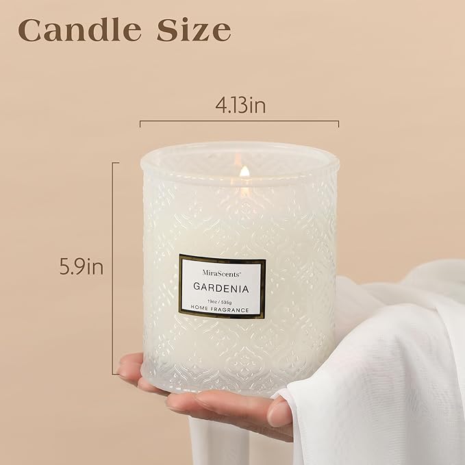 Gardenia Scented Candles, 19oz Aromatherapy Candles Gifts for Women, White Luxury Large Decorative Candle in Glass, Natural Soy Wax for Home