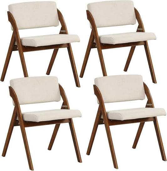 GOFLAME Folding Dining Chairs Set of 4, Upholstered Kitchen Chairs with Padded Seat & Backrest, Modern Side Chairs with Rubber Wood Legs for Home Office Events, Wedding, No Assembly Needed, Walnut
