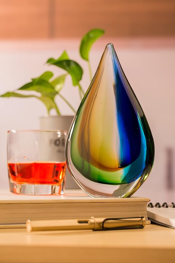 Yao Yuan Hand-Blown Glass Sculpture - Murano-Style Glass Statue and Figurine - Wonderful Gift, Blue and Green Color