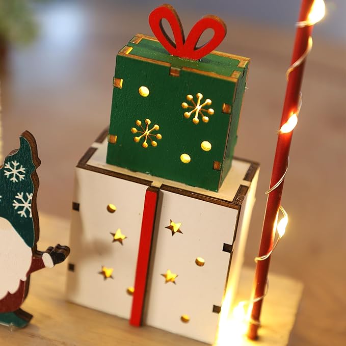 Christmas Tabletop Decoration, Wooden Lighted Christmas Gift Box Decorations, Christmas Giftboxes Santa Ornaments, Battery Operated Christmas Indoor Fireplace Home Table Decorations