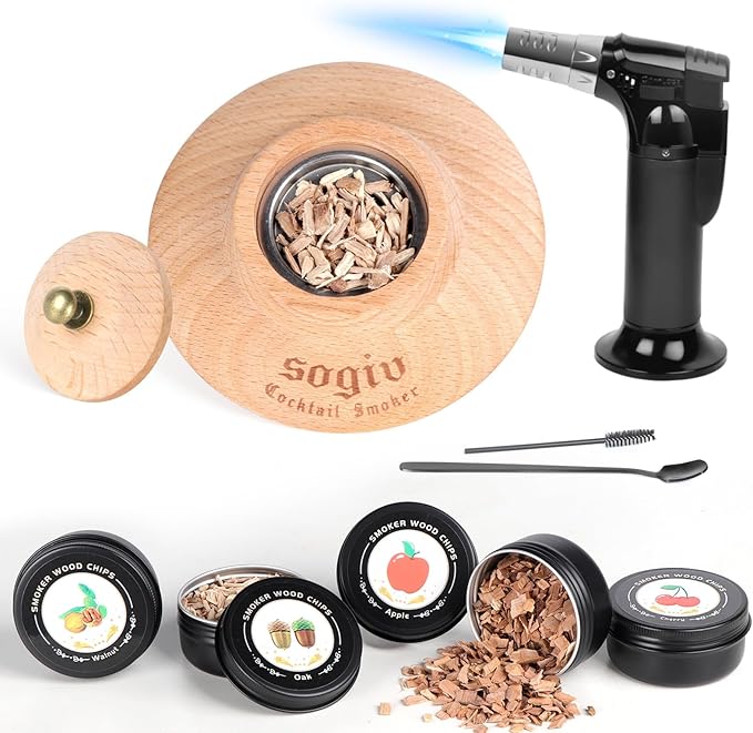 Whiskey Smoker Kit, Cocktail Smoker Kit with Torch,Old Fashioned Bourbon Smoker Kit, 4 Flavors Wood Chips Cocktail Drink Smoker Infuser Kit, Bourbon Whiskey Gifts for Men, Dad (No Butane)