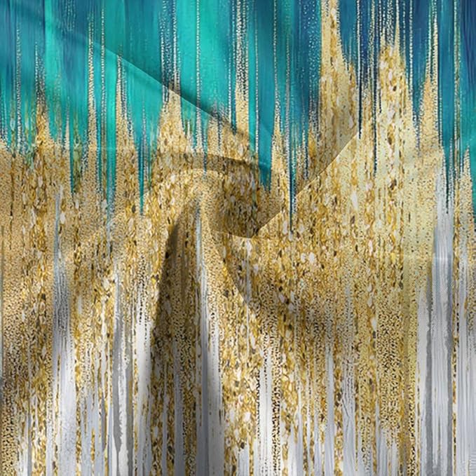 JAWO Abstract Teal Blue Shower Curtain, Lake Blue Boho Ombre Minimalist Chic Art Shower Curtains, Modern Neutral Contemporary Striped Brush Strokes Tan Art Waterproof Bathroom Curtain with 12 Hooks