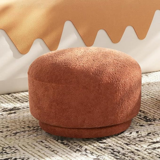 15" Small Foot Stool Ottoman Cute Foot Rest Round Mushroom Ottomans Modern Boucle Footstool Shoe Stool for Couch for Living Room Bedroom Entrance Orange