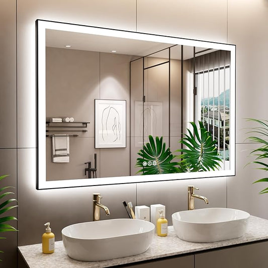 60x40 Inch LED Bathroom Mirror with Black Frame, Backlit and Front Lighted Bathroom Mirrors for Wall, Anti-Fog, Dimmable, Memory, Shatterproof, LED Vanity Mirror for Bathroom