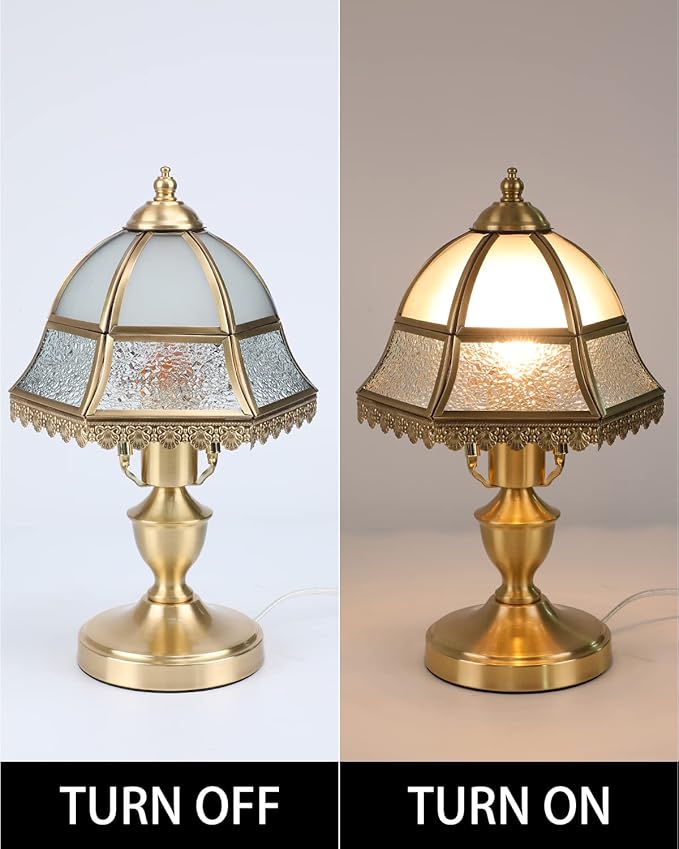 Retro Style Table Lamp, Mushroom Lamp, Frosted Glass Lampshade Brass Base for Living Room Bedroom House Nightstand, 7.4" W x 13.7" H
