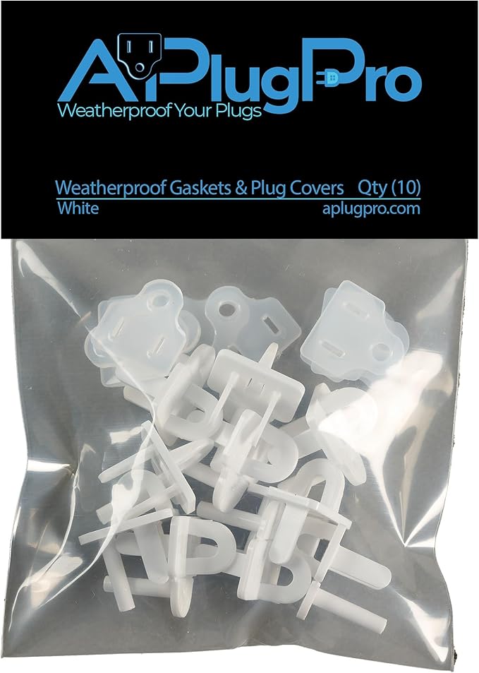 The Original Weatherproof Gaskets & Plug Covers - Made in USA, Outdoor Waterproof GFCI Protectors, Christmas Light Installation, Extension Cords, Stop GFCIs from Tripping (White, Qty 10) - by APlugPro
