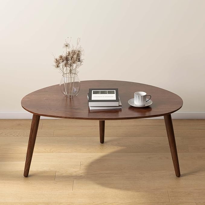 Small Oval Coffee Table, Mid Century Modern Coffee Table for Living Room, 100% Solid Oak Wood Side Table End Tables for Home (Walnut Wood Color, 33.46''x22.83''x15.74'')