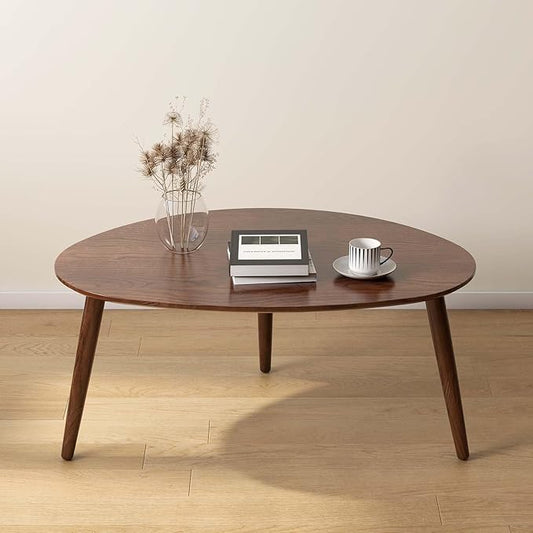 Small Oval Coffee Table, Mid Century Modern Coffee Table for Living Room, 100% Solid Oak Wood Side Table End Tables for Home (Walnut Wood Color, 33.46''x22.83''x15.74'')