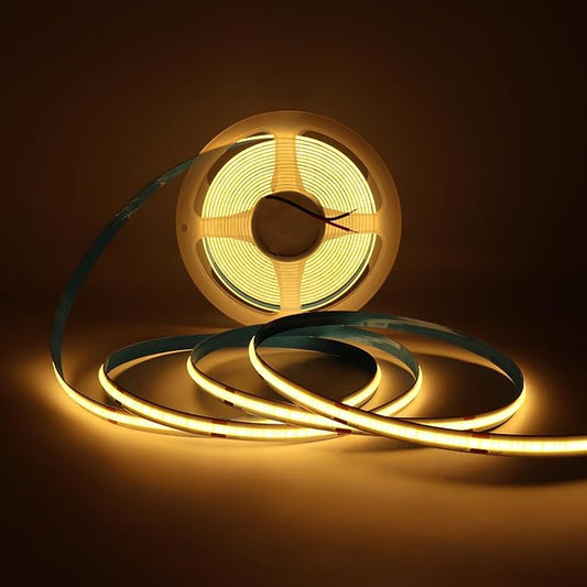 12V 2700K COB LED Strip Light Tape Warm Yellow Color, 480LEDs/m 16.4FT CRI>90, High Bright Ribbon Light for House Ceiling Bedroom Decor (DC12V, Wihtout Power Supply)