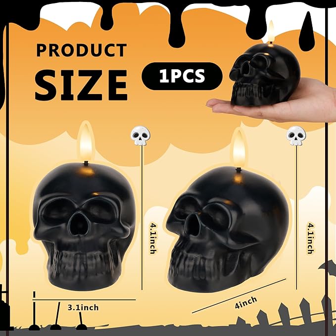 Halloween Flameless Candles with Remote, Real Wax Skull Battery Operated Candles, Flickering LED Fake Candle, Halloween Decorations for Table, Fireplace, Home, Party, Festival Decor