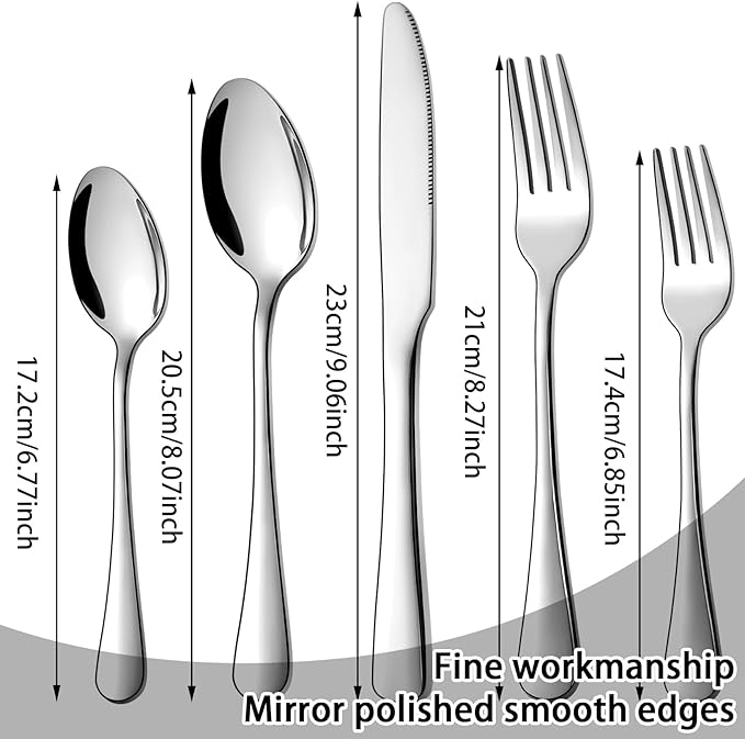 Stainless Steel Flatware Set - Forks, Knives and Spoons for Home and Restaurant Kitchen - Rust Resistant Cutlery Utensils (200, Silver)