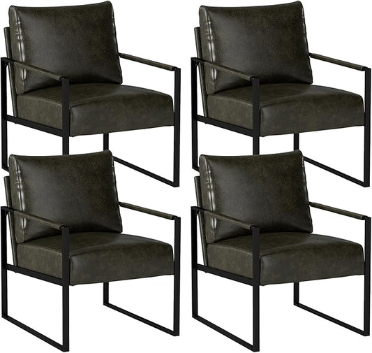 INZOY Accent Arm Chair with Metal Frame Set of 4, Comfy Living Room Chair with Plump Backrest and Cushion, Mid Century Modern Chair with Sturdy Structure, Easy to Clean, Dark Grey