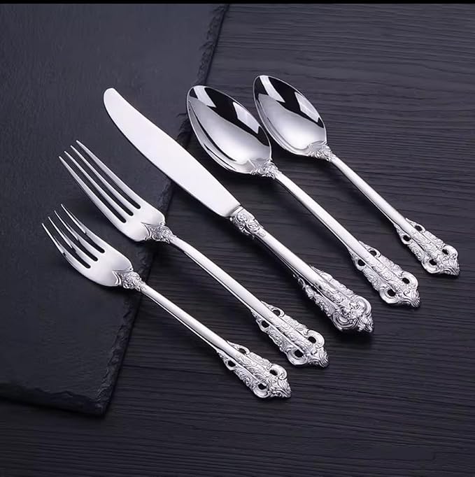 30-Pcs Luxury Silverware Set, Royal Flatware Set, Modern 304 Stainless Steel Flatware, Cutlery, Tableware (Silver, 30)