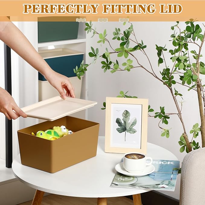 Menkxi 4 Pcs Storage Bins with Lids Plastic Containers Stackable Storage Box Baskets for Organizing Shelves(Mixed Color,Small)