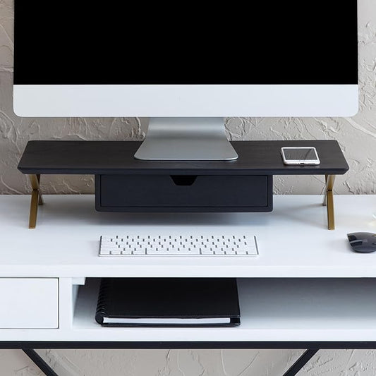 Anji Mountain Monitor Stand - Desktop Organizer & Laptop Riser, Ergonomic Monitor Riser, Space-Saving Monitor Stand for Desk, Durable Construction, Easy Assembly, Ideal for Home & Office,Black