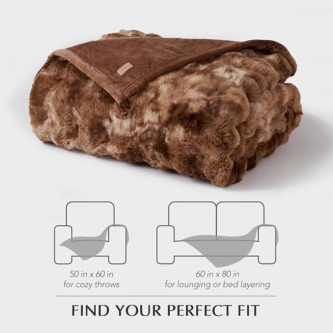 EverGrace Ultra Soft Luxury Fluffy Faux Rabbit Fur Throw Blanket, Thick Warm Bubble Throw for Bed, Cozy Plush Reversible Blankets for Couch, Chair, Sofa, Lion Caramel, 50x60 Inches