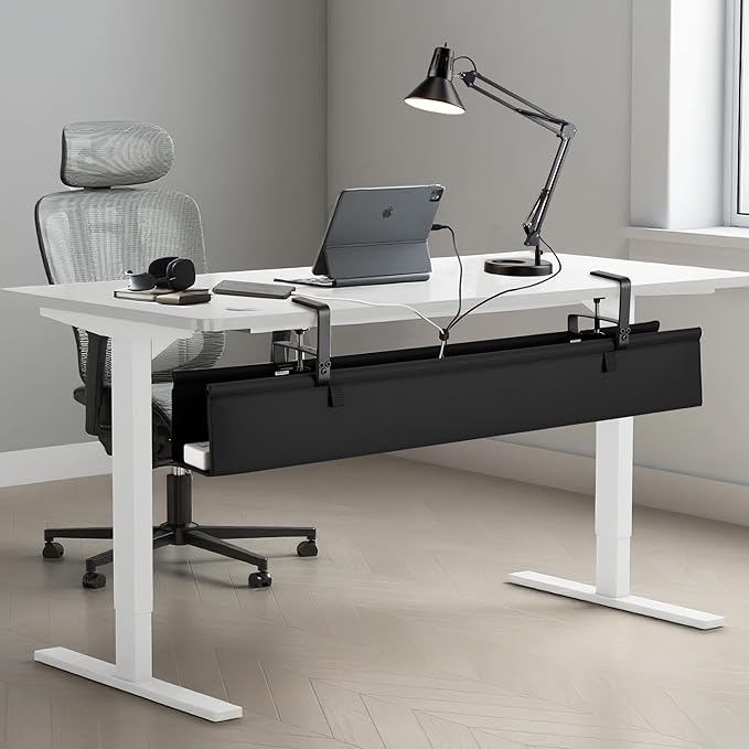 No Drill Large Under Desk Cable Management Tray, Fabric Cord Hider for Wire Organizer, Clamp/Screw Mount Cord Organizer, Standing Desk Cable Management for Office Home (36 INCH)