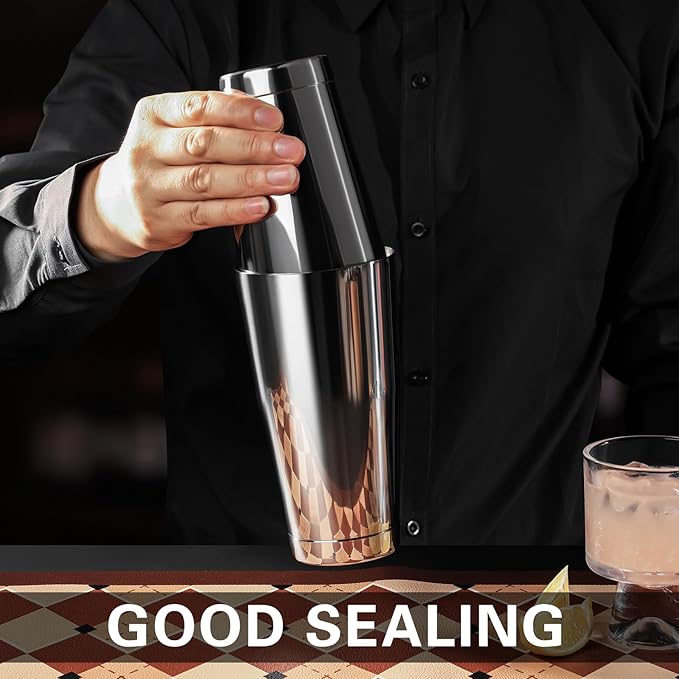 WOTOR Boston Cocktail Shaker Set, 18 oz & 28 oz Stainless Steel Weighted Shaker Tins, Metal Martini Shaker Drink Mixer for Bartending, professional Bar Tools for Bartender （Sliver）