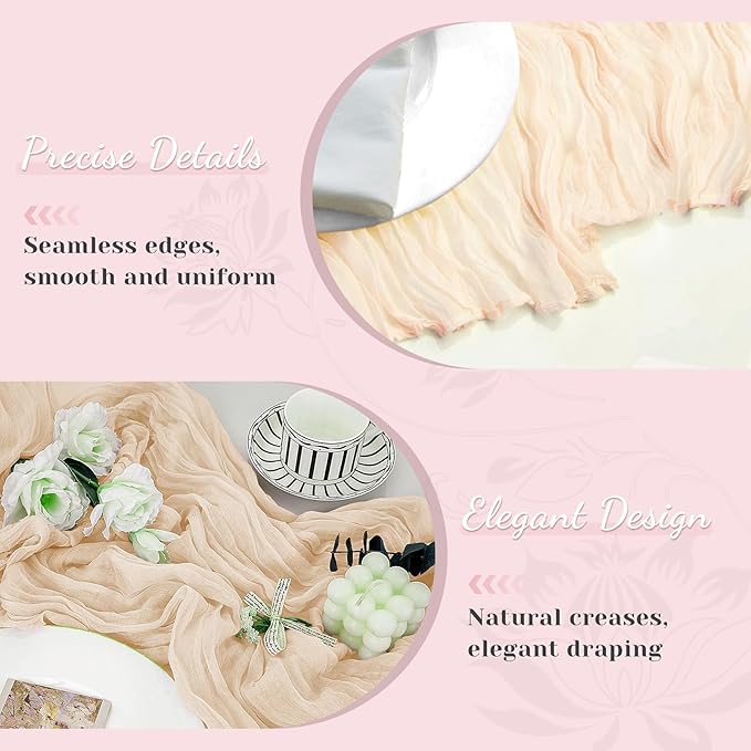 Champagne Table Runner, 10Ft 120in Cheesecloth Table Runner, Gauze Rustic Cheese Cloth Table Runners for Wedding, Party, Bridal Shower, Boho Table Runners for Christmas Thanksgiving Halloween Easter