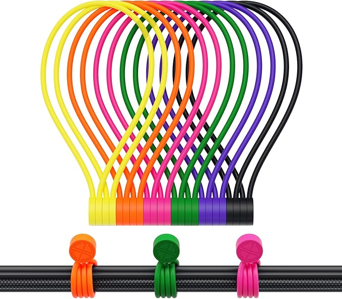 Magnetic Cable Ties Silicone 9 Inch Reusable Magnetic Twist Ties for Cord Cable Organizer and Bundling, Can Be Use in Home Office School Outdoor (6 Colors-12 Pack)