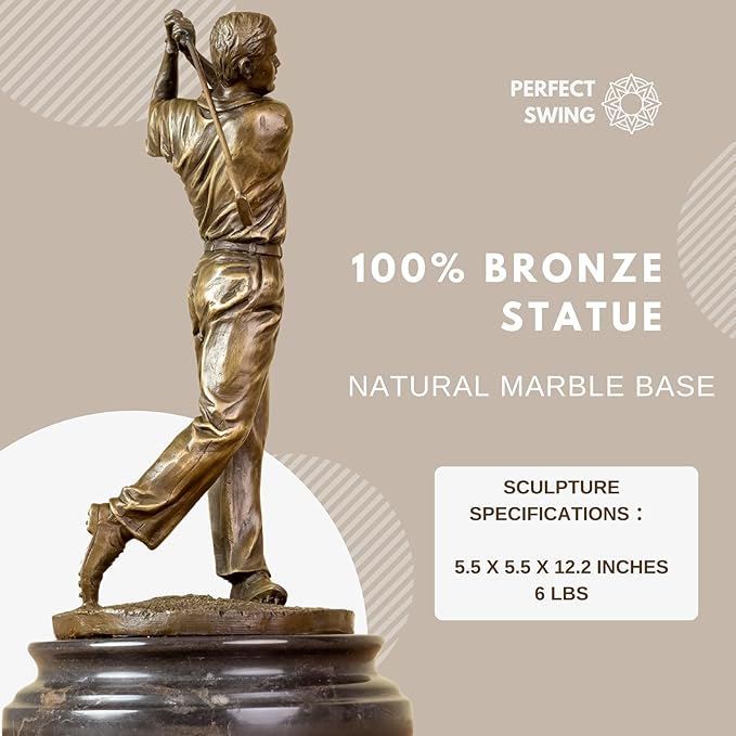 12.2'' Modern Golf Man Bronze Statue, Bronze Golfer Figurine Sculpture Ornament with Marble Base, Classical Art Craft for Home, Office Decor, Collection, Gift