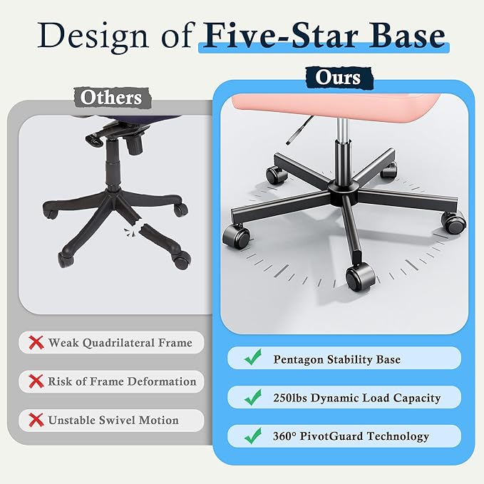 Criss Cross Chair with Wheels and Back,Cross Legged Office Chair with 2-Layer Cushion,Swivel Leather Home Office Desk Chairs Height Adjustable for Make Up,Bedroom,Pink