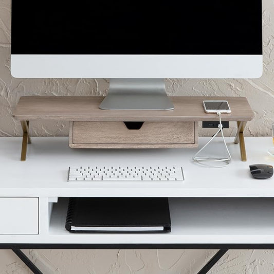 Anji Mountain Monitor Stand - Desktop Organizer & Laptop Riser, Ergonomic Monitor Riser, Space-Saving Monitor Stand for Desk, Durable Construction, Easy Assembly, Ideal for Home & Office,Biscotti