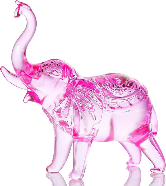 YWHL Pink Crystal Elephant Figurine Gifts for Elephant Lovers, Glass Animals Statue Decor, Handmade Art Collectible Decoration for Home Table Centerpiece