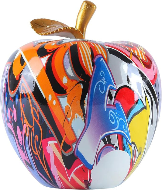 Colorful Fruit Figurines Apple Statue Decorations,Abstract Graffiti Apple Resin Sculpture for Table top Ornament Home Decor Christmas eve Gift(Large)