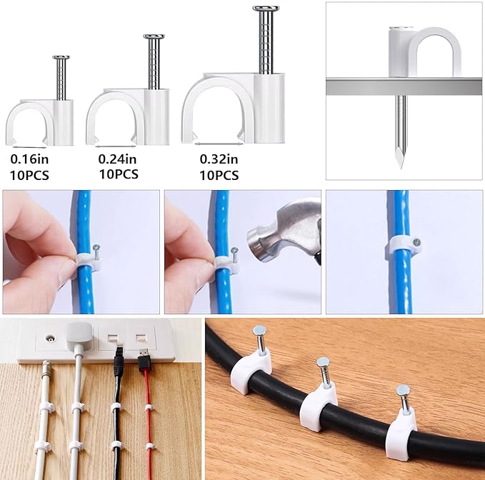 ELII 328Pcs Cable Management Kit, 8 Magnetic Cable Clips,69Adhesive Cable Holder,4 Cable Sleeve Split,22Reusable Cable Strap,200 Nylon Cable Zip Ties with 25 Mounts TV Home(White)