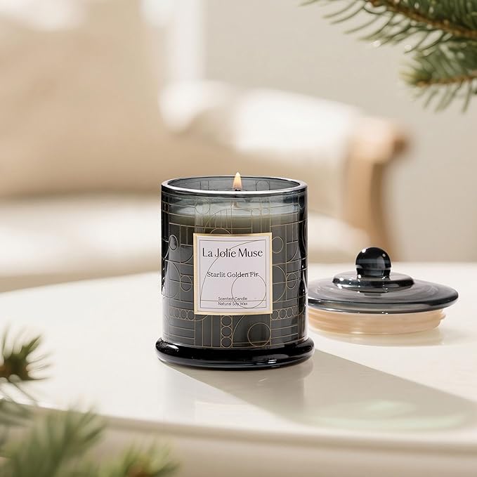 LA JOLIE MUSE Christmas Candle, Cedarwood & Cypress Holiday Gifts, 75 Hours Long Burning, Natural Soy Candle Gift, Fancy Jar Decorative