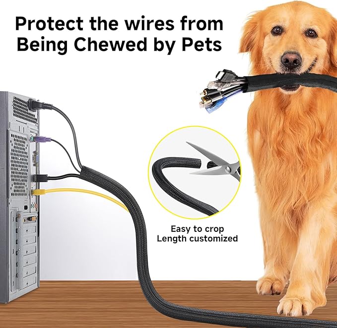25ft 1/2 inch Cable Sleeve, Wire Loom Twire Protector tubing for USB Cable, Cord Wraps for Electrical Cords, Audio Video Cable, Cable Sleeves Cord Management Protect Cat Chewing