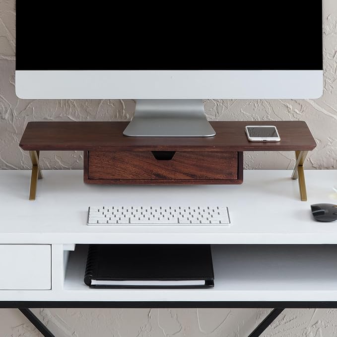 Anji Mountain Monitor Stand - Desktop Organizer & Laptop Riser, Ergonomic Monitor Riser, Space-Saving Monitor Stand for Desk, Durable Construction, Easy Assembly, Ideal for Home & Office,Walnut