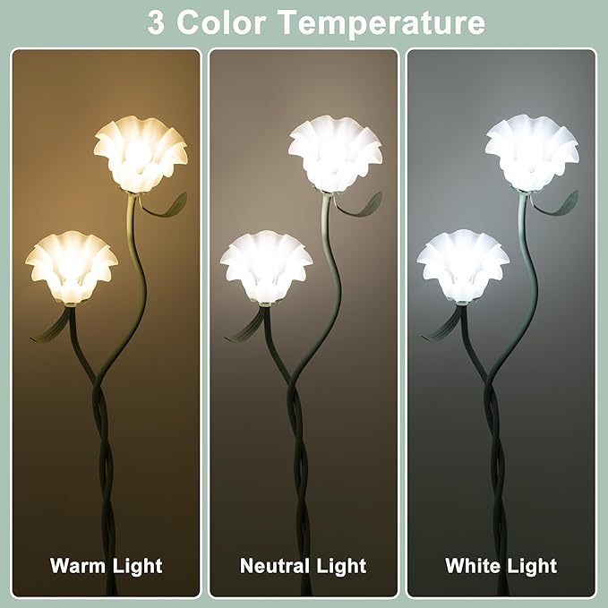 Flower Floor Lamp for Living Room, Cute Floral Lamp with Flexible Gooseneck, Tall Standing Lamp with 3 Color Modes, Modern Corner LED Bulb Lamp for Kids Girls Bedrooms (Green)