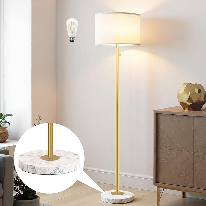 Dimmable Floor Lamps for Living Room,Gold Floor Lamp,Modern Standing Lamp with Marble Base,Tall Floor Lamp for Bedroom, Reading,Office & Kids' Room,LED Bulb Included(Gold)
