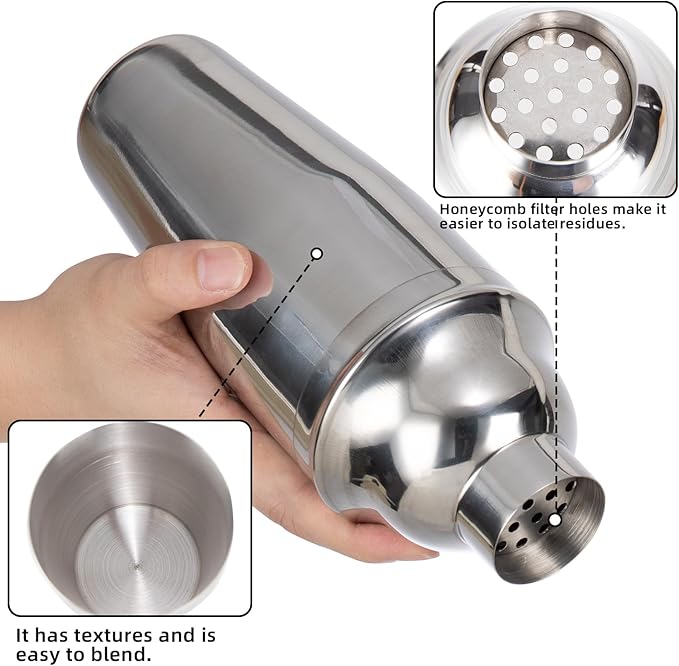 6 Piece 18oz Professional Cocktail Shaker Set with Built-in Strainer,Martini and Margarita Shaker for Home Bar, Boston Bartending Kit Gift for Beginners (530ml/18oz)