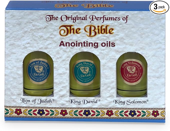 Anointing Oil for Prayer 3 Bottles Set 10ml/0.34oz Each Bottle - The Original Perfumes of The Bible - Lion of Judah, King David and King Solomon - Made in The Holy Land - by Ein Gedi