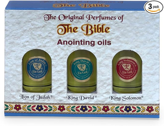 Anointing Oil for Prayer 3 Bottles Set 10ml/0.34oz Each Bottle - The Original Perfumes of The Bible - Lion of Judah, King David and King Solomon - Made in The Holy Land - by Ein Gedi