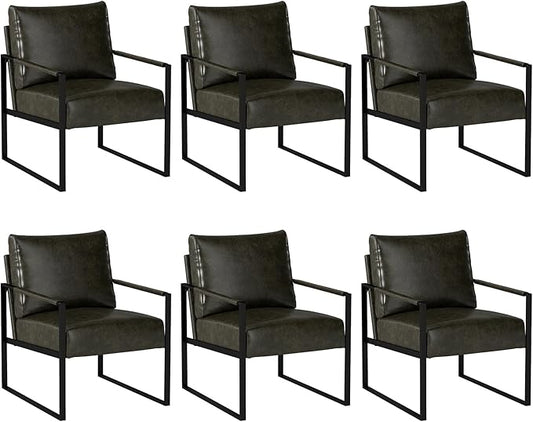 INZOY Accent Arm Chair with Metal Frame Set of 6, Comfy Living Room Chair with Plump Backrest and Cushion, Mid Century Modern Chair with Sturdy Structure, Easy to Clean, Dark Grey