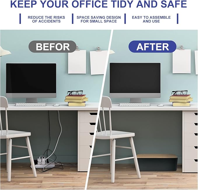 Cable Management Box - Wooden Style Large Cord Organizer to Hide Wires & Power Strips | Desk Computer Cable Organizer | Safe ABS Material | 16" (L) x 6.2" (W) 5.3" (H) | for Home & Office - Black