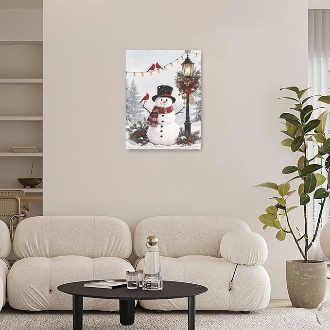 Zyphren Snowman Wall Art Winter Picture Wall Decor Christmas Canvas Print Snowman Painting Home Artwork Gifts for Living Room Bedroom Bathroom 12"x16"