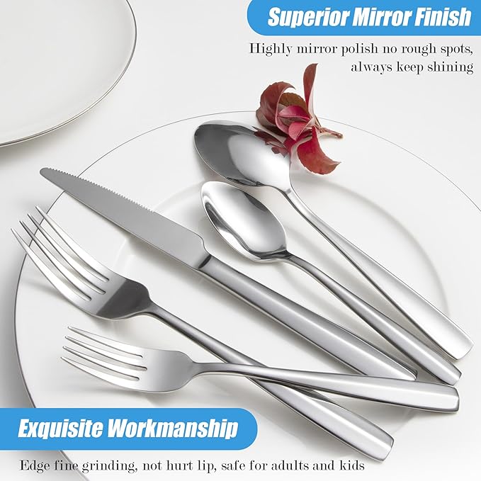 40 Piece Heavy Silverware Set, Premium Stainless Steel Flatware Set for 8, Mirror Polished Dishwasher Safe Kitchen Cutlery Sets, Durable Eating Utensils Dinnerware Include Fork Spoon Knife