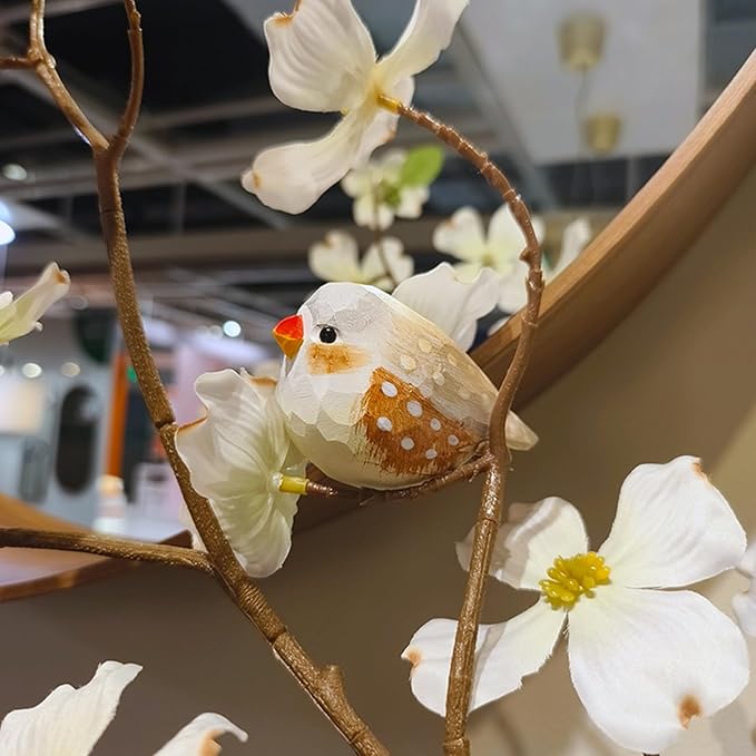 Handmade Wooden Carved Bird Decor Sculpted Hand-Painted Bird Figurines Small Home Decor Bird Statue Shelf Decor BFF Gifts for Bird Lovers (Brown Zebra Finch)