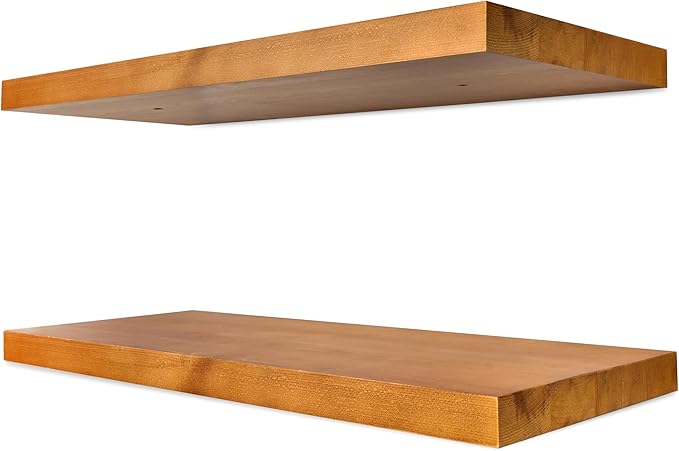 Sorbus Wood Floating Shelves for Wall - 16” Solid Wall Shelves for Bathroom, Bedroom & Living Room - Set of 2 Maple Wood Wall Mounted Shelves - Durable Solid Pine