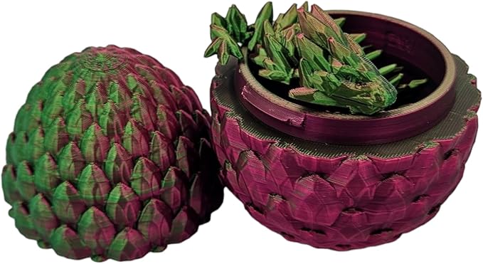 3D Printed Dragon Egg Articulating Gemstone Dragon Fidget Figurine - Vibrant Color Dragons Flexible ADHD, Autism and Anxiety Relief - Articulated Joints (Green/Red)