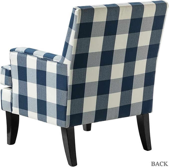 HULALA HOME Modern Accent Chairs Set of 2, Farmhouse High Back Buffalo Plaid Chairs with Wooden Legs & Nail Head Trim, Comfy Upholstered Armchairs for Living Room/Bedroom (Buffalo Navy)